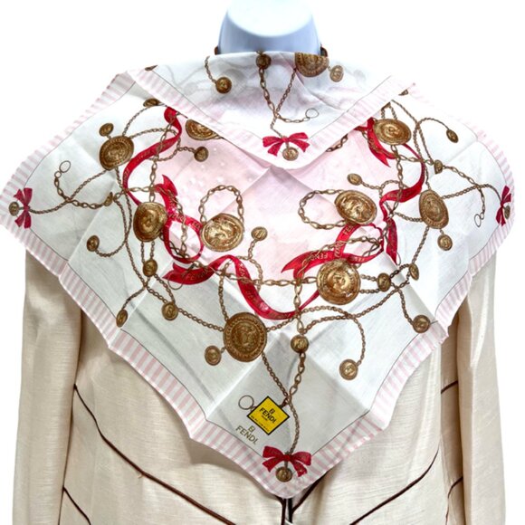 New Febdi Cotton Handkerchief/MiniScarf 18" white pink striped red bow tie (95) - Picture 1 of 8